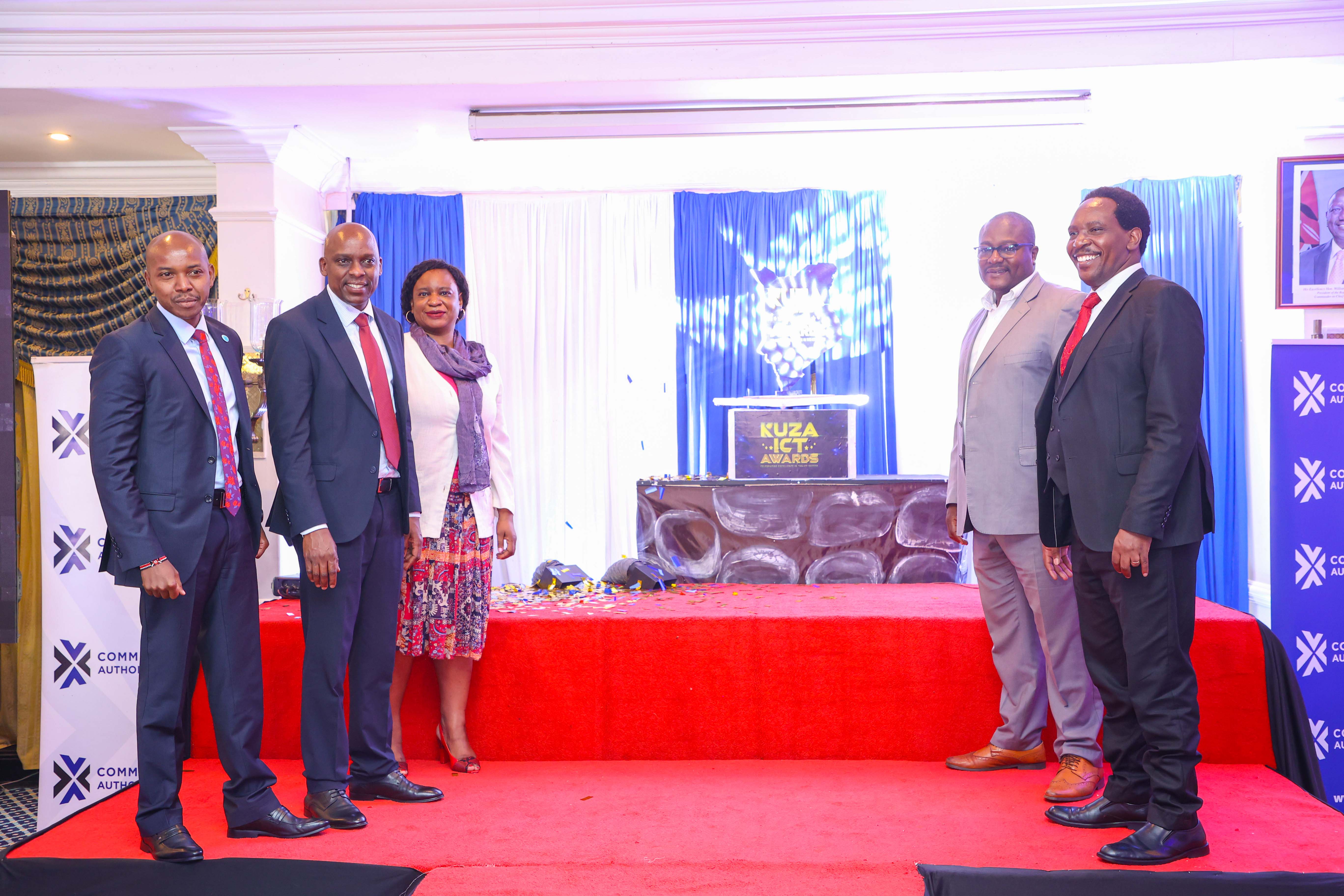 CA Director General David Mugonyi (second left) with other ICT industry stakeholders during the launch of the Kuza ICT Awards in Nairobi.