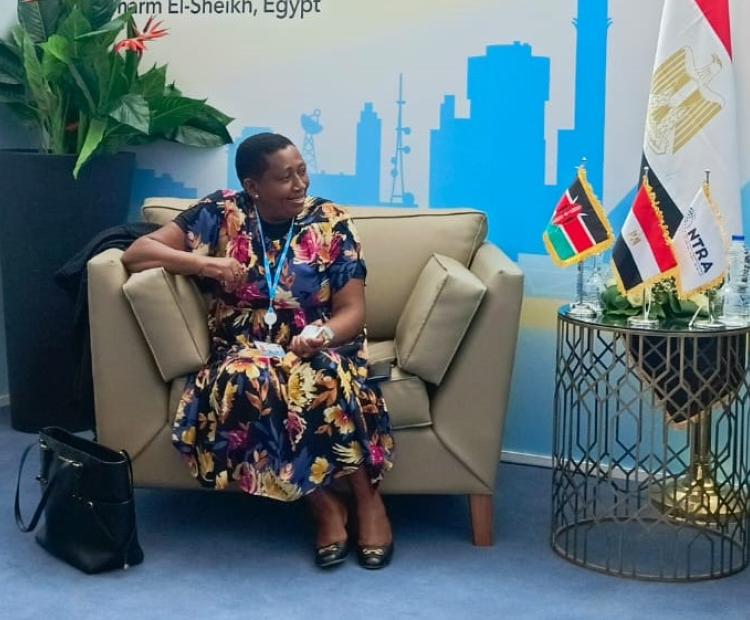 CA Board Chairperson Ms. Mary Mungai (centre) with Eng. Hossam El Gamal, the Executive President of the National Telecommunication Regulatory Authority (NTRA) of Egypt (right) on the sidelines of the Global Symposium of Regulators in Sharm El Sheikh. 