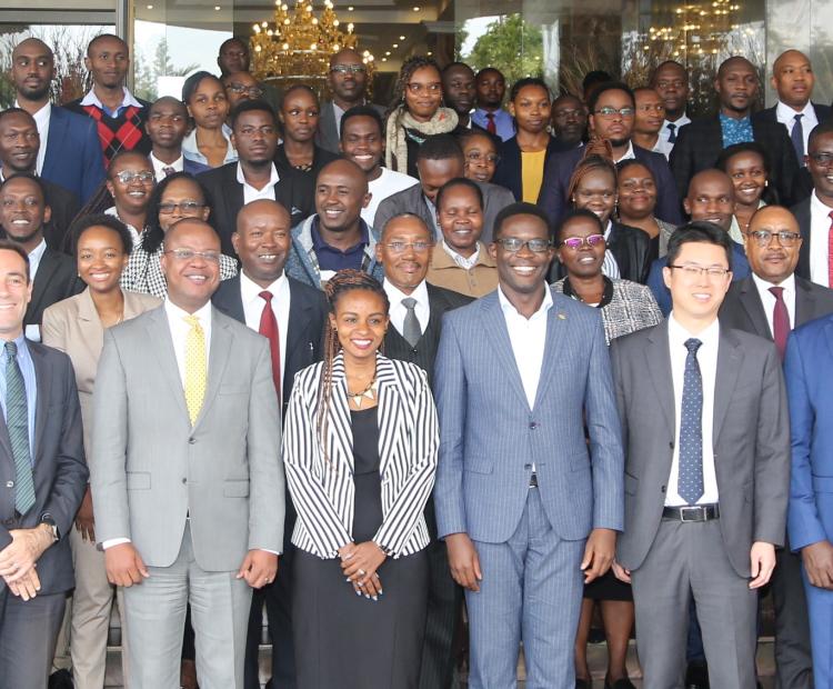 CA Director General Mr. Ezra Chiloba (centre) with participants after launching the hackathon and bootcamp series ahead of the October Cyber Security Awareness Month.