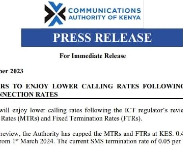 The Authority has lowered interconnection rates among mobile operators, which will see a reduction in calling rates